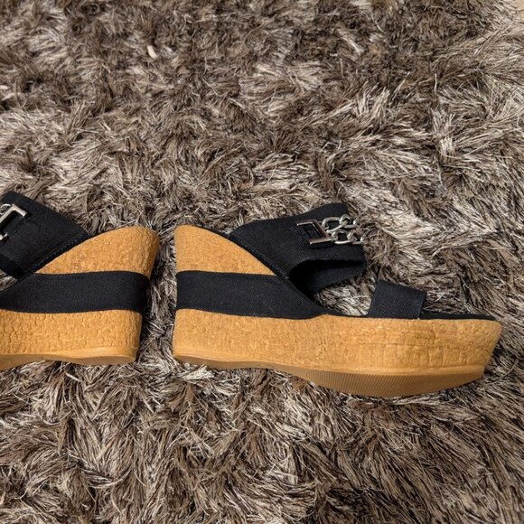 SOLD Onex Womens Silver Chain Platform Wedges Size 7 NEW Black Natural - Picture 3 of 6